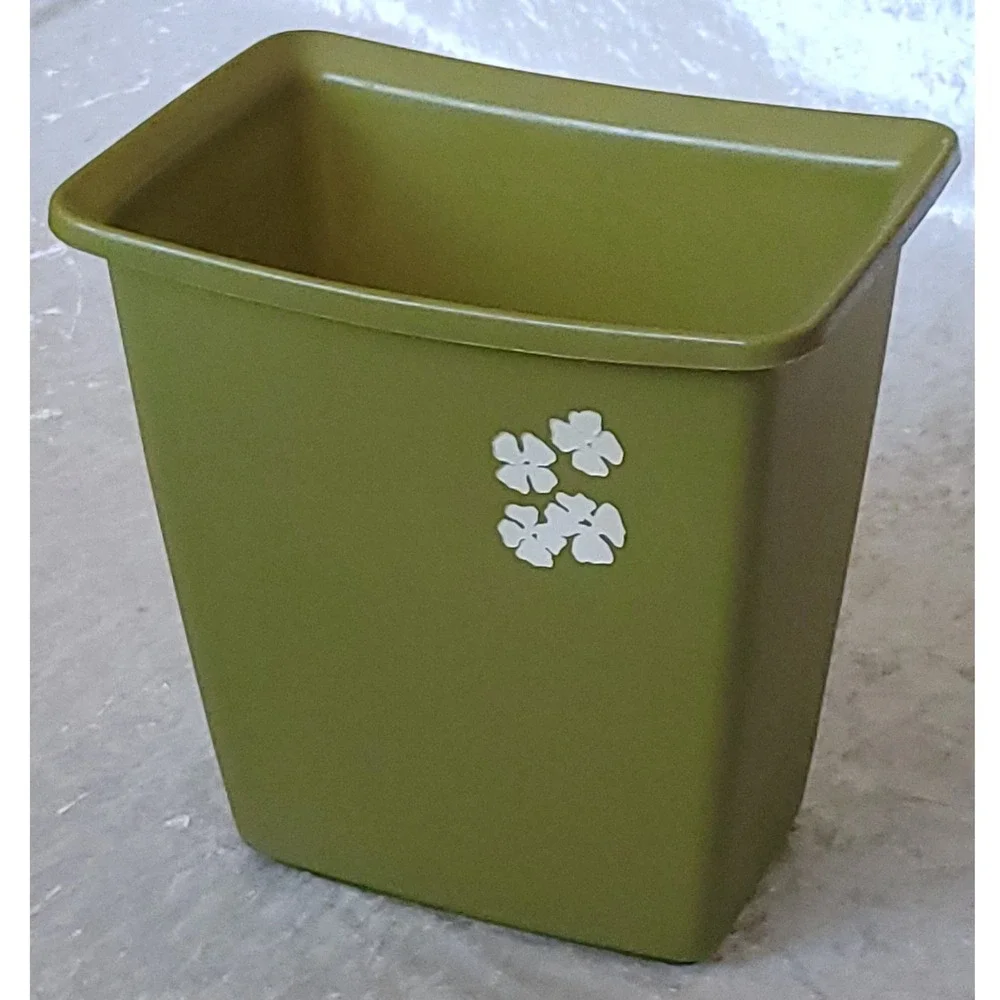 Vtg Rubbermaid Avocado Green Wastebasket 2959 Floral Trash Can Retro Decor 70s